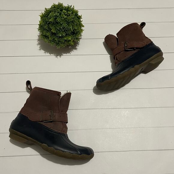 Sperry Brown Black‎ Leather Suede Winter Snow Duck Boots Women’s Size 6.5 - Picture 1 of 9